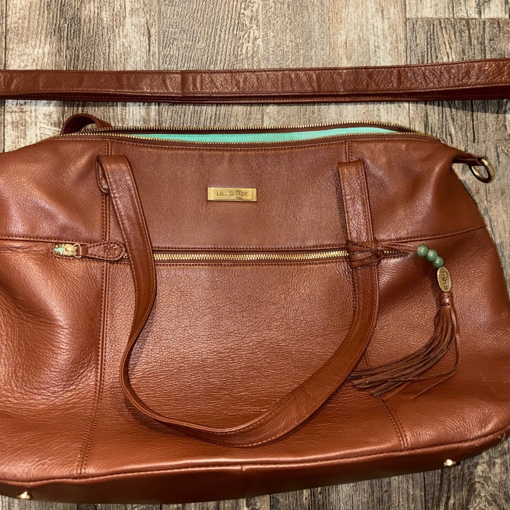 Lily Jade jennifer Leather Crossbody bag with Tassel and Mint organizer insert